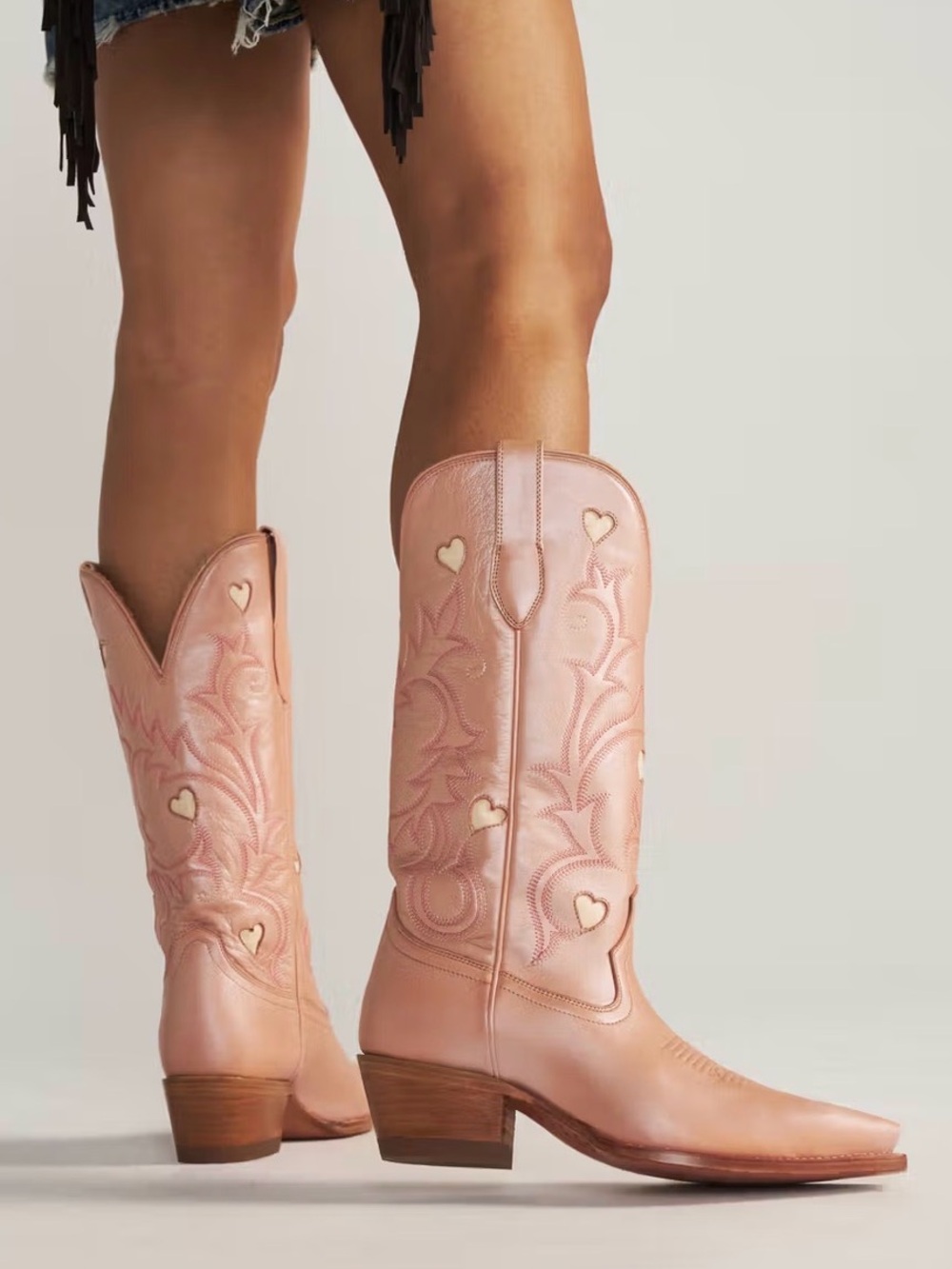Tecovas Pink Annie Hearts Embroidered Western Boots